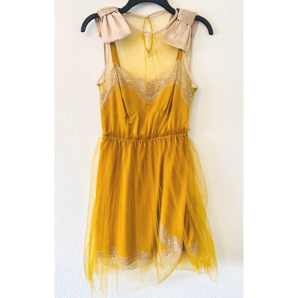 Fairy Lace Tulle Bow Rodarte Target 20th Anniversary Mini Dress Yellow SZ XS